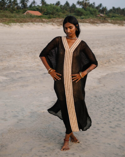 Vestido Kaftán Étnico de Algodón – Negro