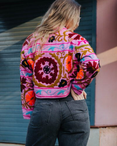 Chaqueta Bordada Reversible – tonos rosas