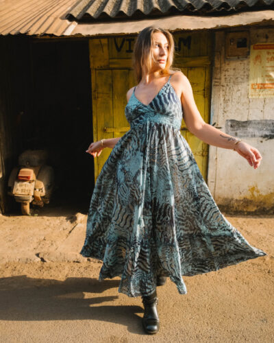 Vestido Animal Print Rayón – Azul