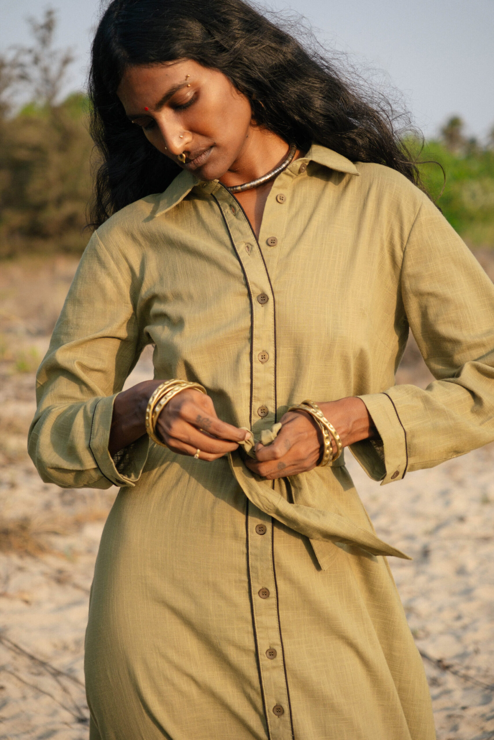 Vestido Camisero 100% Algodón – Verde - Imagen 2